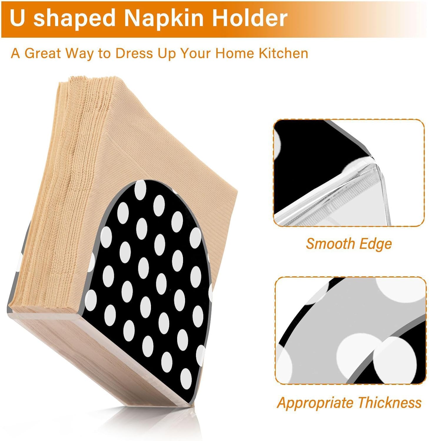 Caikeny Acrylic Napkin Holder Black White Polka Dot