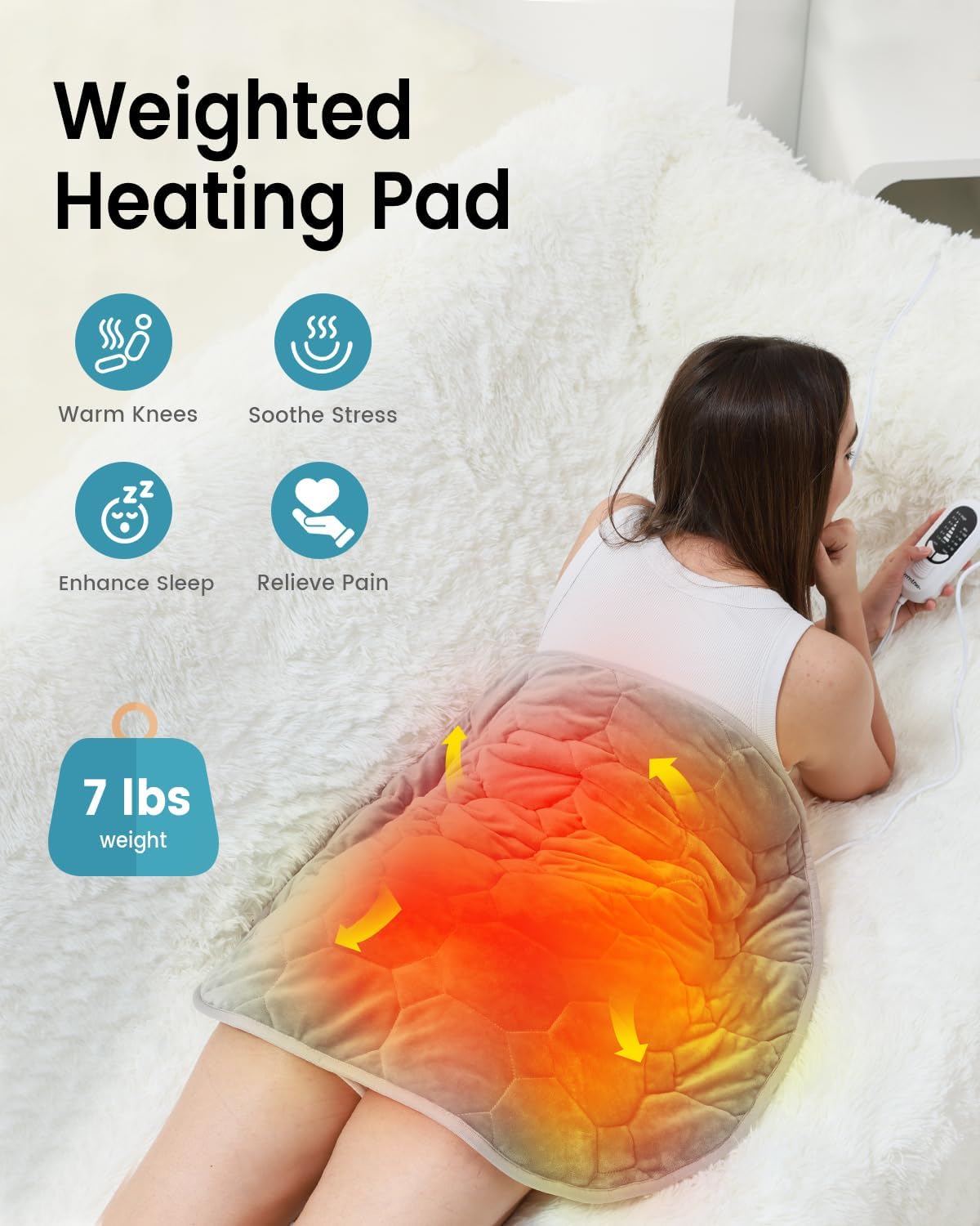 immtree Weighted Heating Pad 7lbs for Deeper Pain Relief