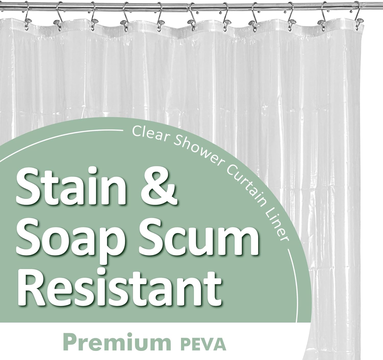 Barossa Design Clear Shower Liner - Premium PEVA with 3 Magnets and Rustproof Grommets