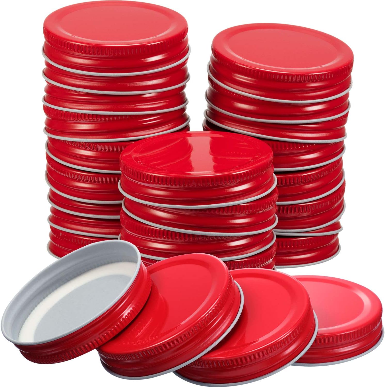 Chuangdi 30 Pack Mason Jar Lids Leak Proof Secure Storage Caps Red