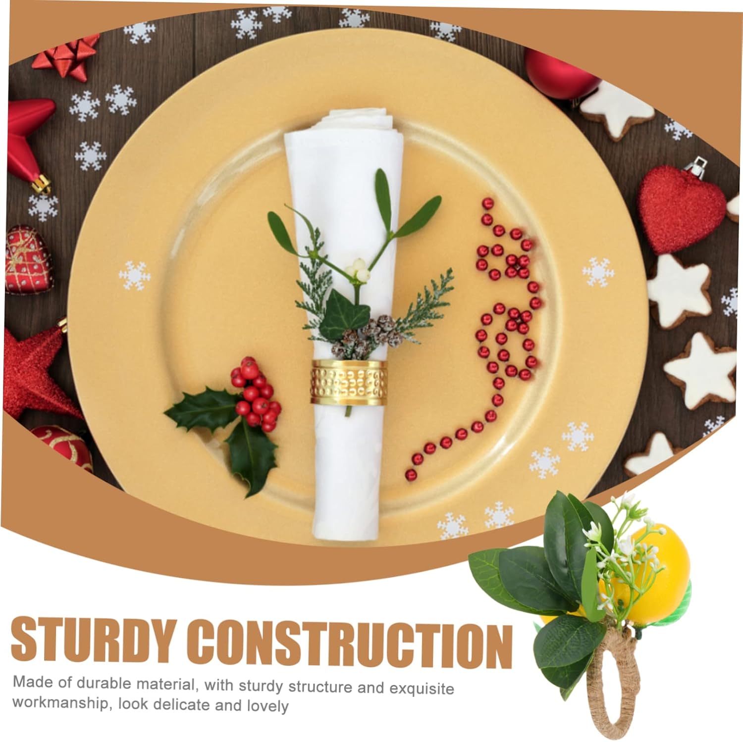 Cabilock 4pcs Artificial Fruit Napkin Ring Decor for Wedding