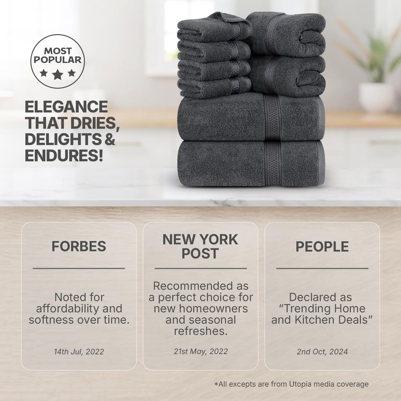 Utopia Towels 8 Piece Premium Set Grey