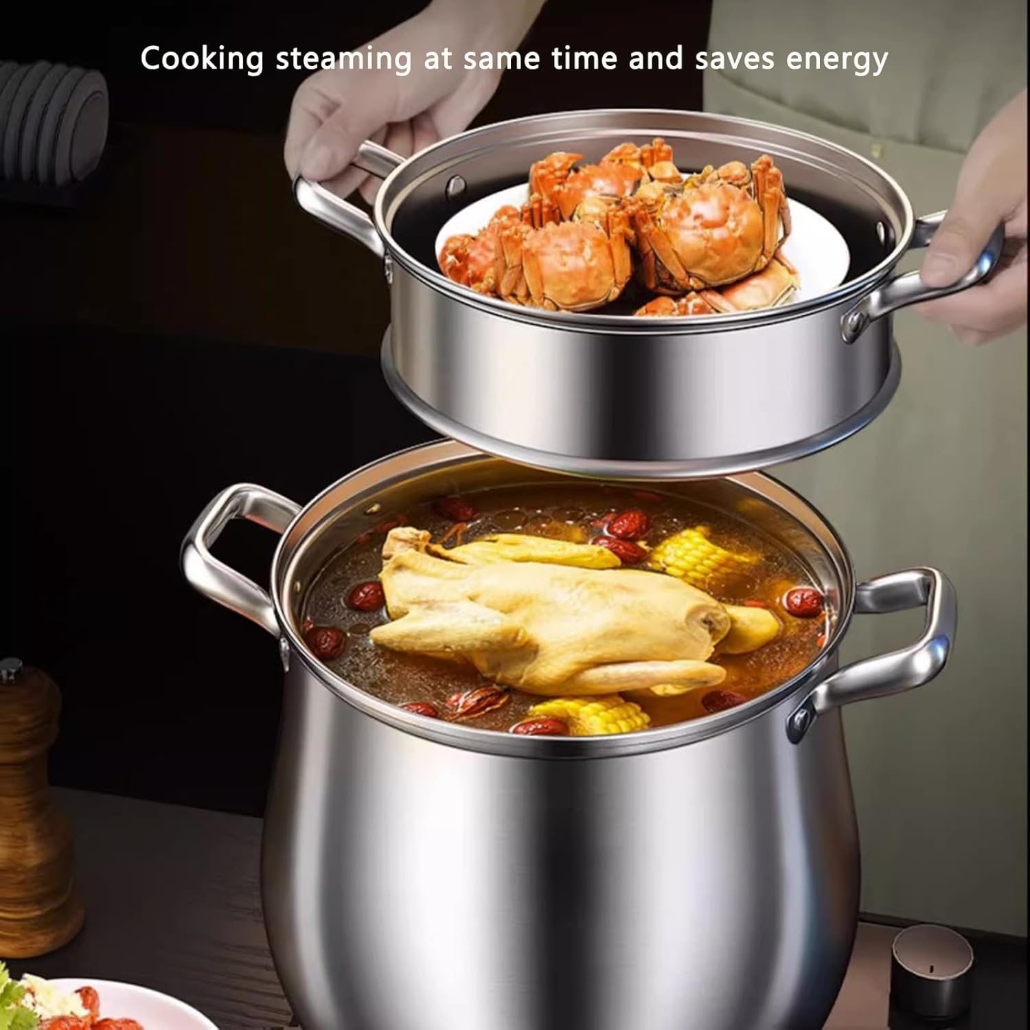 SVRITE 109Qt Stainless Steel Stock Pot with Lid and Steamer Basket
