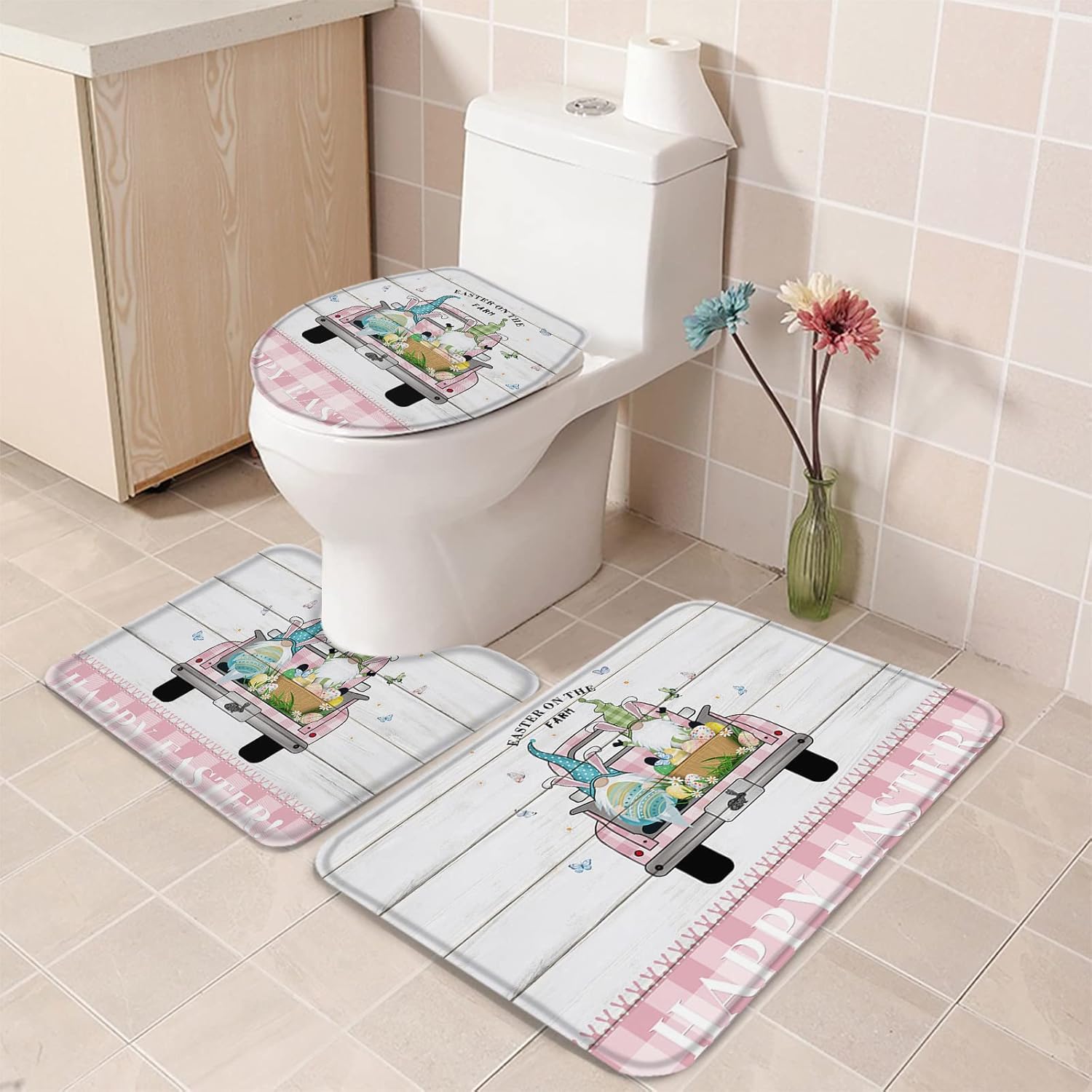 YESOF66 3 Piece Bathroom Rug Set with U Shaped Toilet Cover