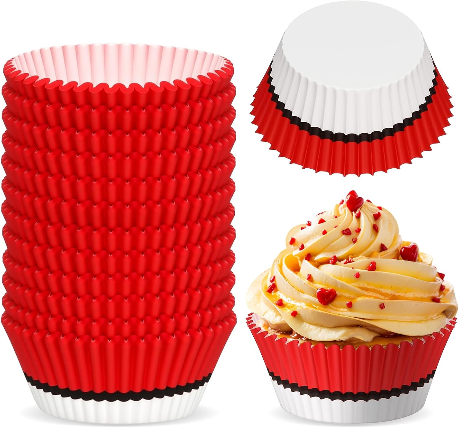 300 Pcs Red White Cupcake Liners for Baking and Parties