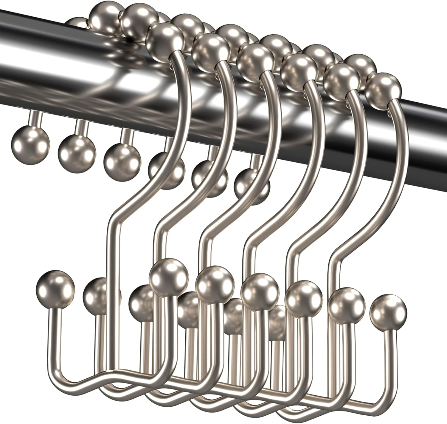 Titanker Shower Curtain Rings Set of 12 with Double Glide Hooks