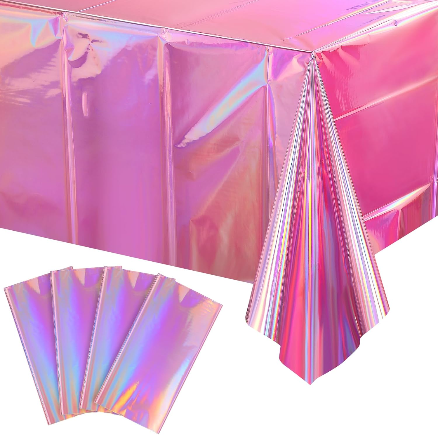 4 Pack Iridescent Pink Plastic Tablecloths for Parties