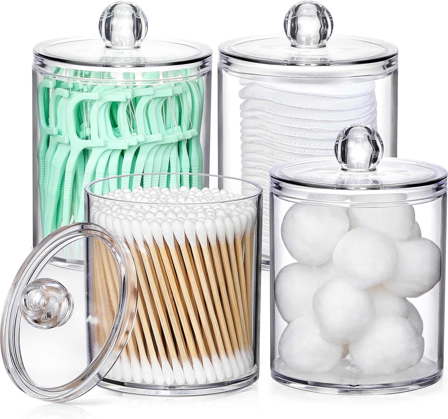 4 Pack Acrylic Q-Tip Holder Dispenser Set