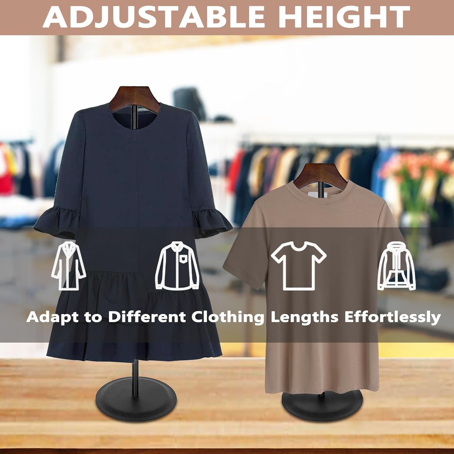 2 Pack Adjustable Shirt Display Stand Black