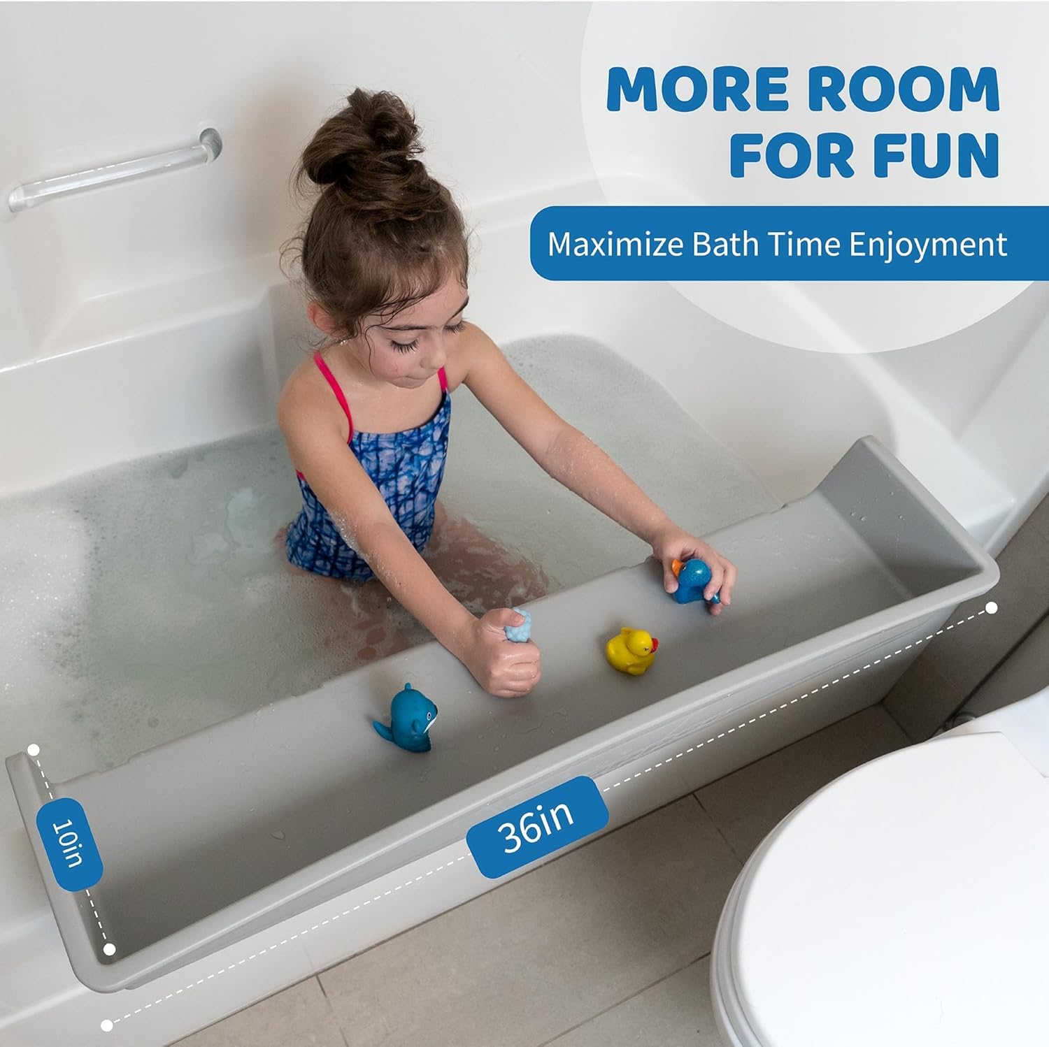 Tub Topper Bathtub Splash Guard Play Shelf Gray