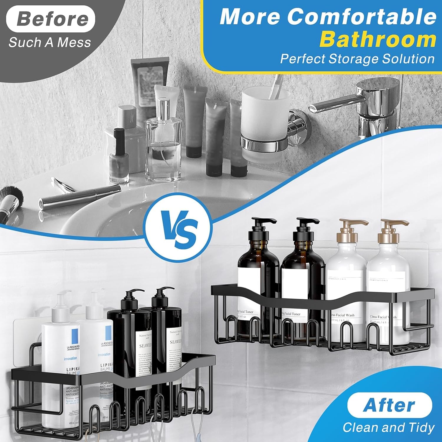 EUDELE Adhesive Shower Caddy 5 Pack Rustproof Stainless Steel Storage