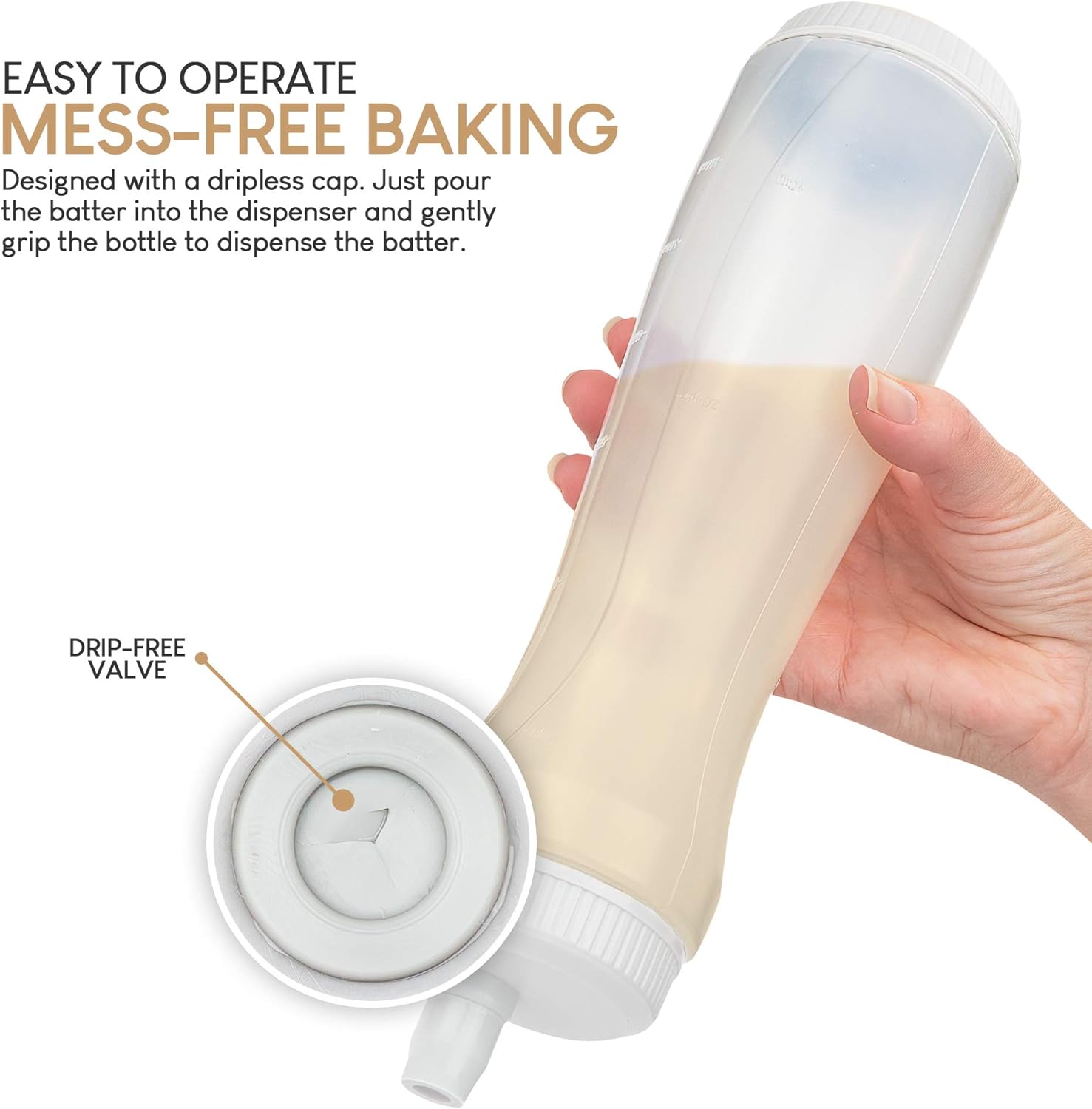 EXULTIMATE Pancake Batter Dispenser Pen 3 Cups Drip Proof Silicone Nozzle