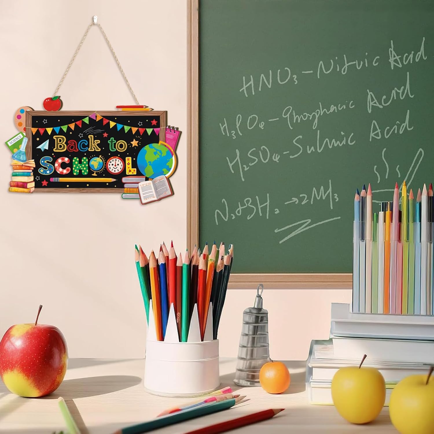 Aryroi Back to School Wood Sign with Blackboard Design