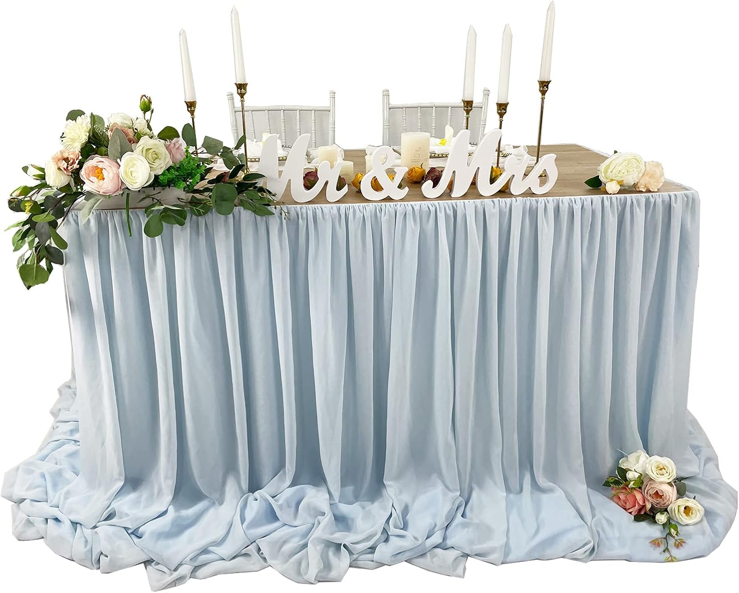 Blue Pooling Chiffon Table Skirt 14FT Extra Length