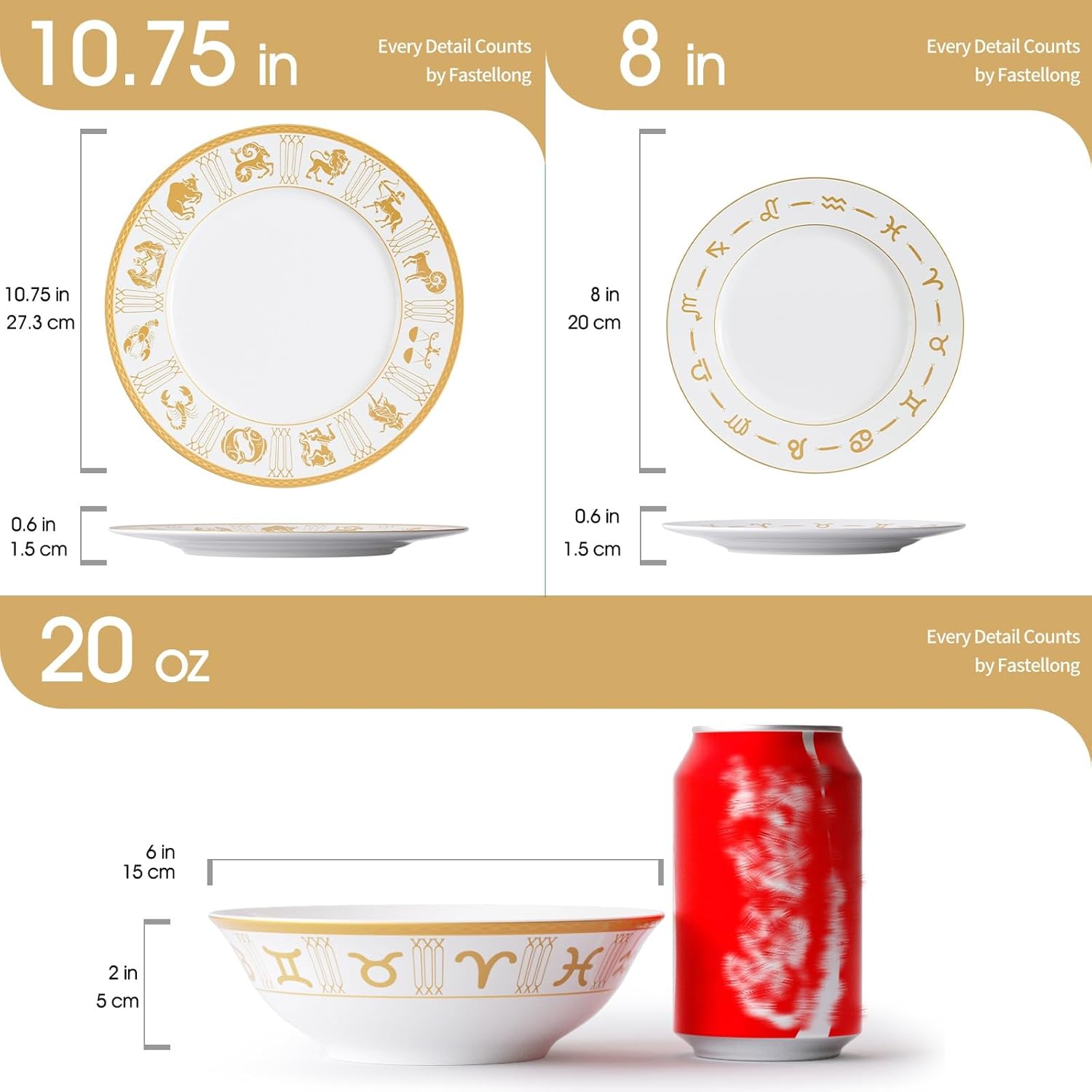 FASTELLONG Cereal Bowls Set of 4 Brown Porcelain Bowls with Constellation Design