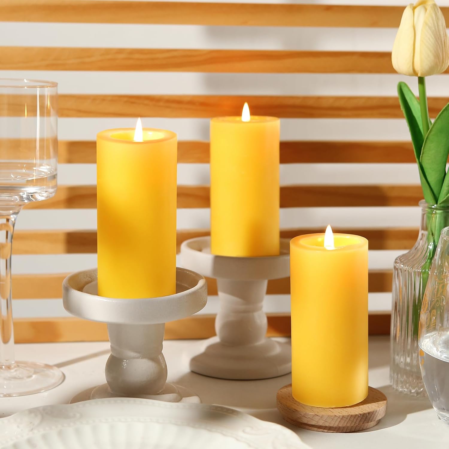 6 Pack Natural Beeswax Pillar Candles - 210 Hours Long Burning