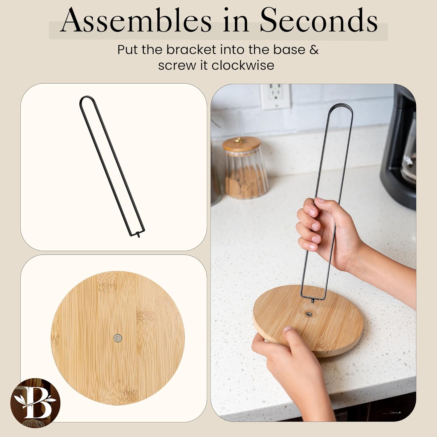 Bambsi Paper Towel Holder - Black Wooden Stand