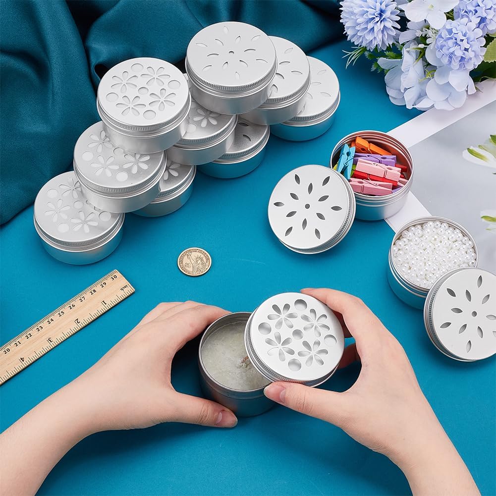 PH PandaHall 12pcs Aluminium Storage Tins with Hollow Lids