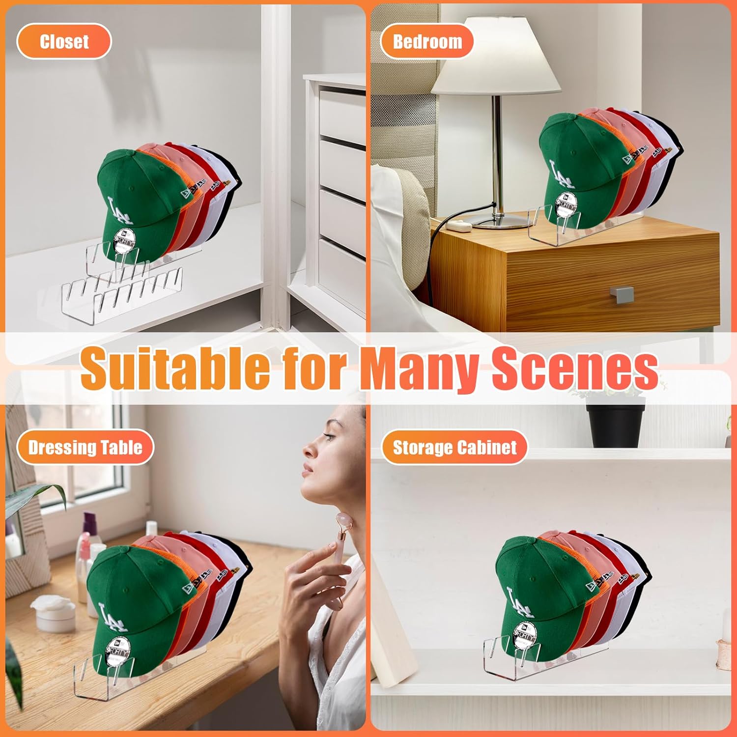 Clear Acrylic Hat Stand for 14 Baseball Caps 2 Pack