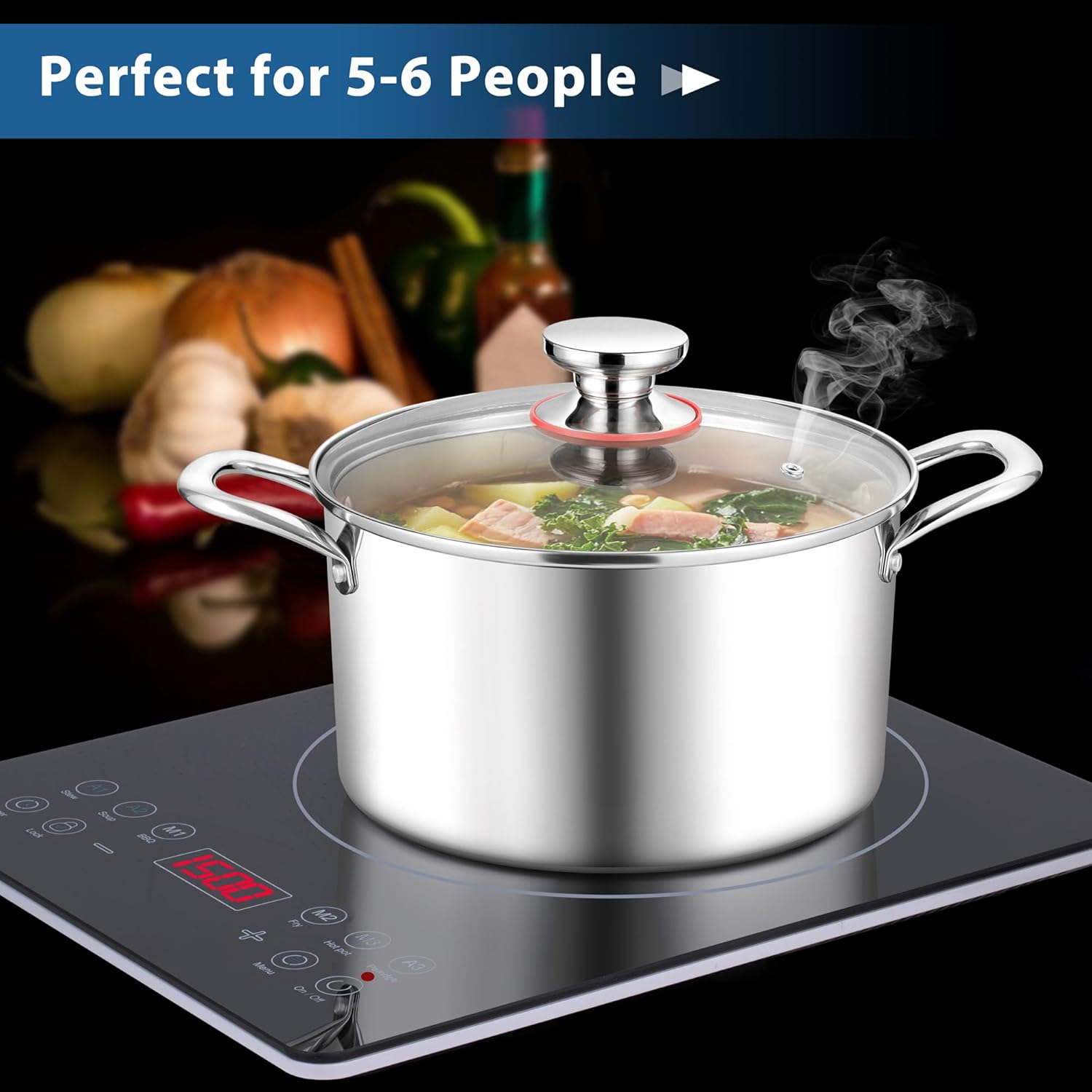 E-far 6 Quart Stock Pot with Glass Lid and Tri-Ply Steel