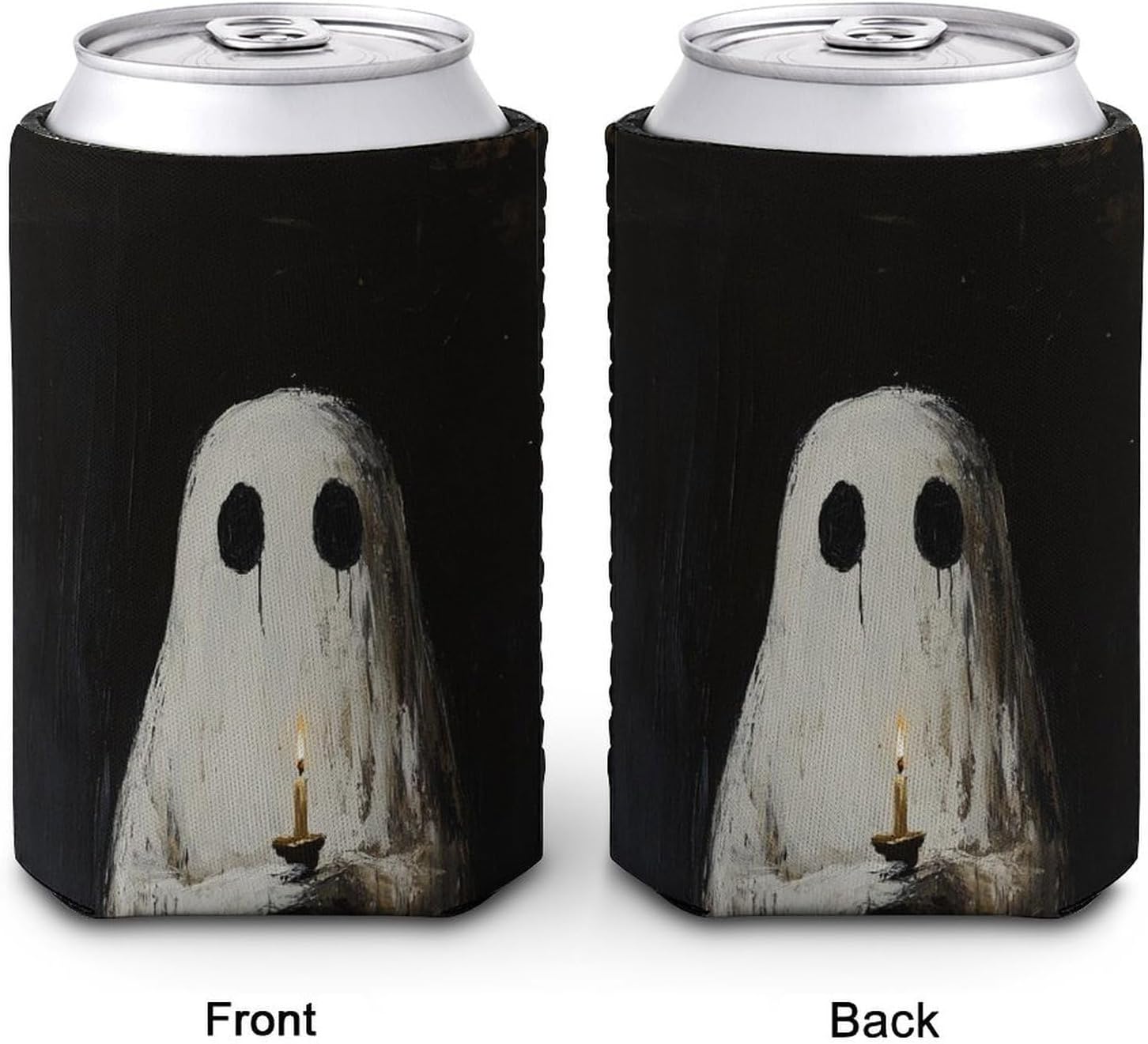 Cute Ghost Candle Beer Can Cooler Sleeve Halloween Insulated Beverage Holder
