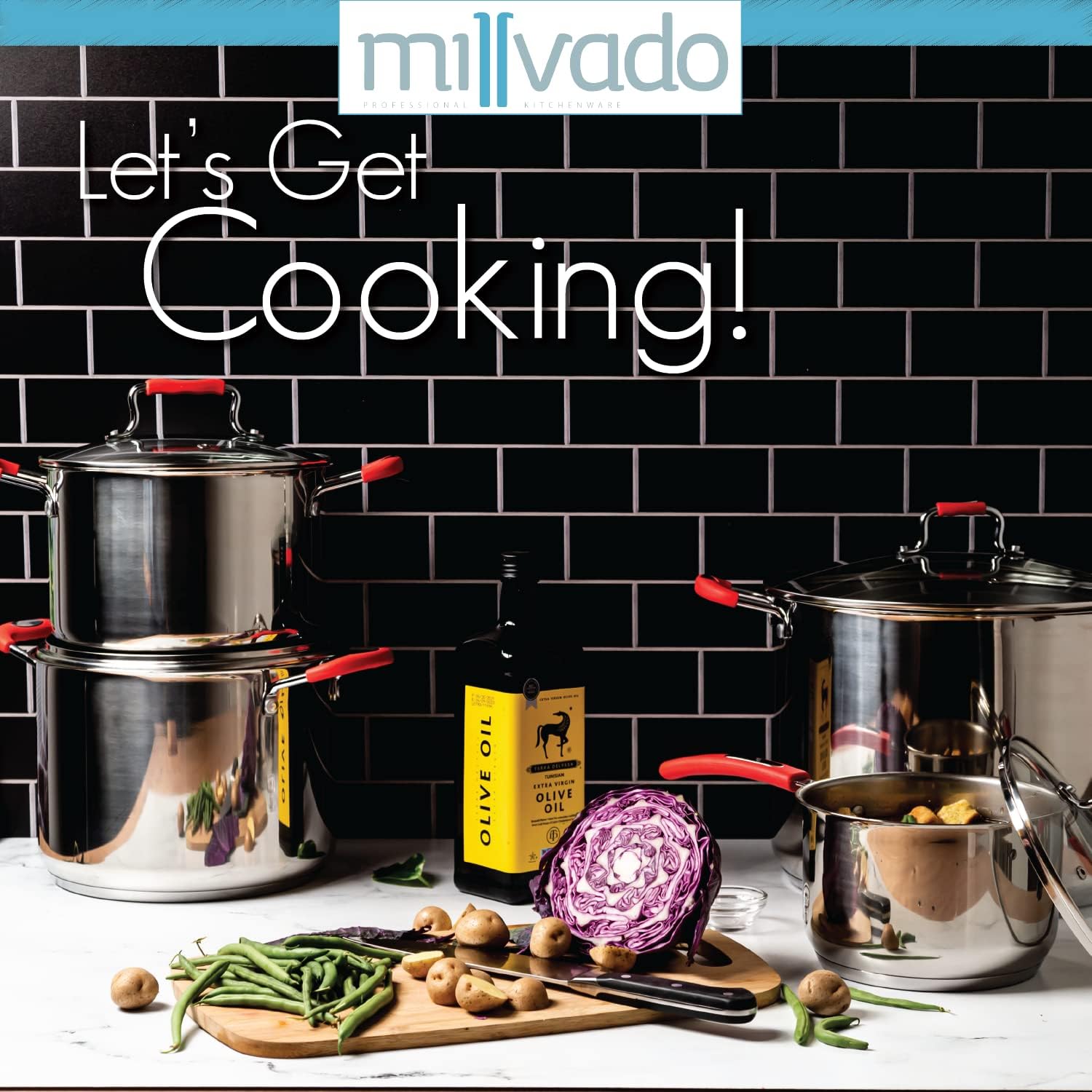 Millvado 6 Quart Stainless Steel Stock Pot with Glass Lid