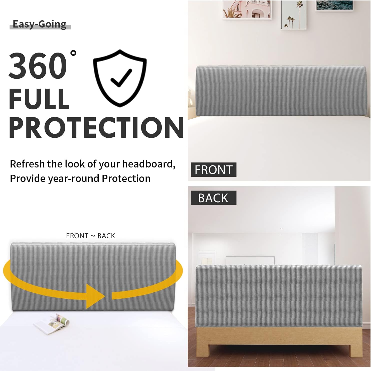 Easy-Going Stretch Bed Headboard Cover Full Size Light Gray