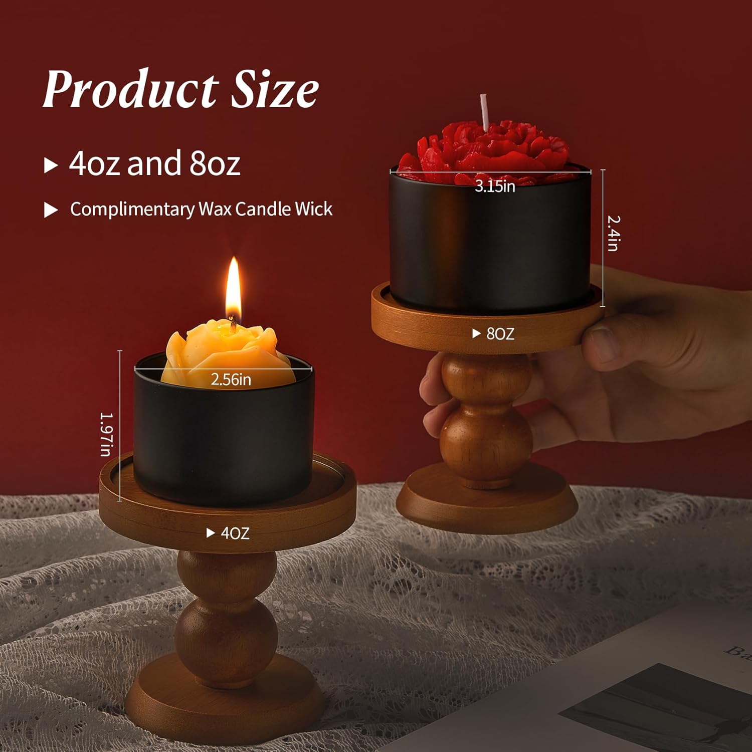 Sturdy Metal Candle Tins with Wooden Lids 4oz 8oz 12pcs Black