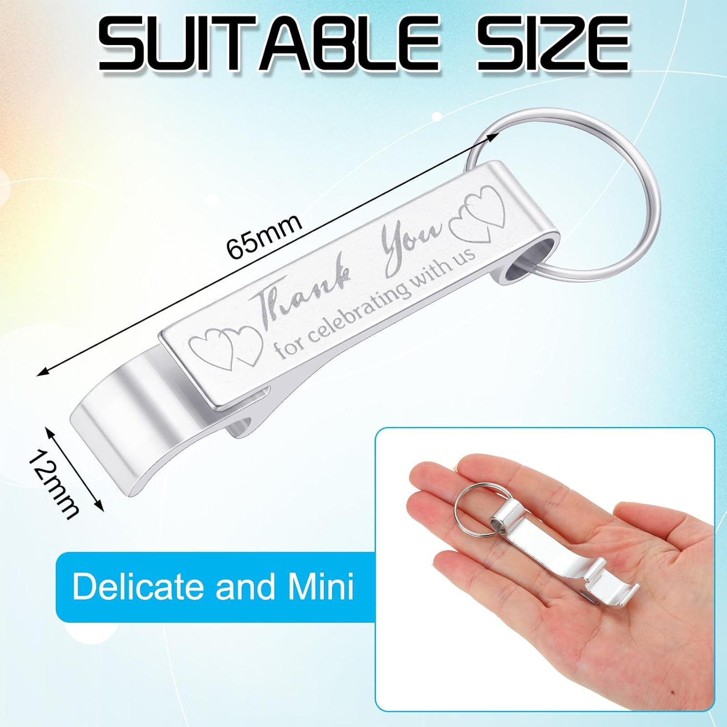 Dandat 100 Pcs Silver Bottle Opener Keychain Wedding Favor Gifts