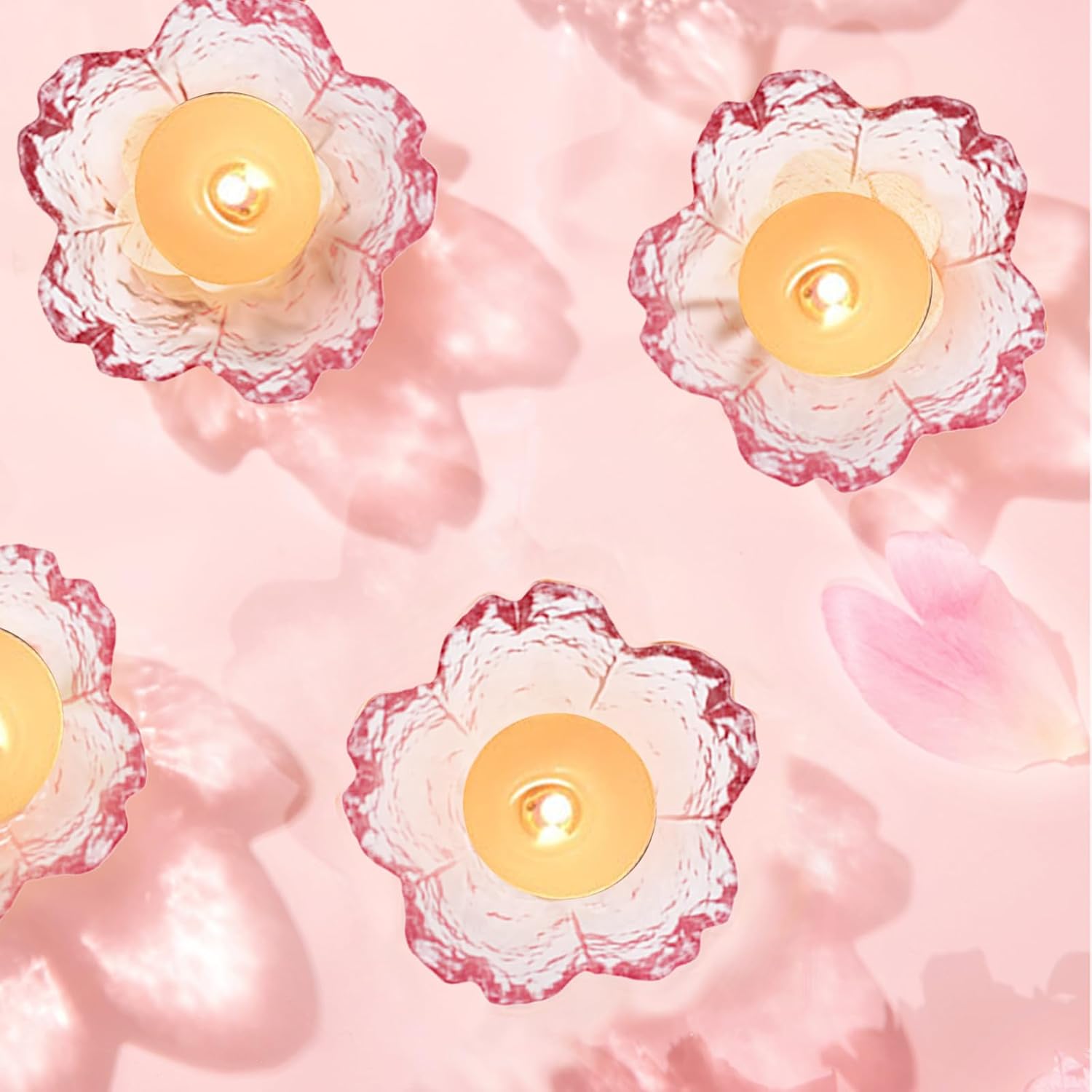Elegant Cherry Blossom Glass Candle Holders Set of 6