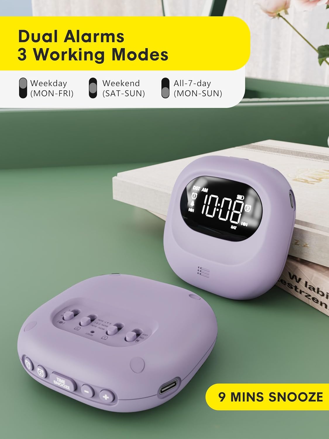 Vibrating Alarm Clock with Dual Alarms and Week Display