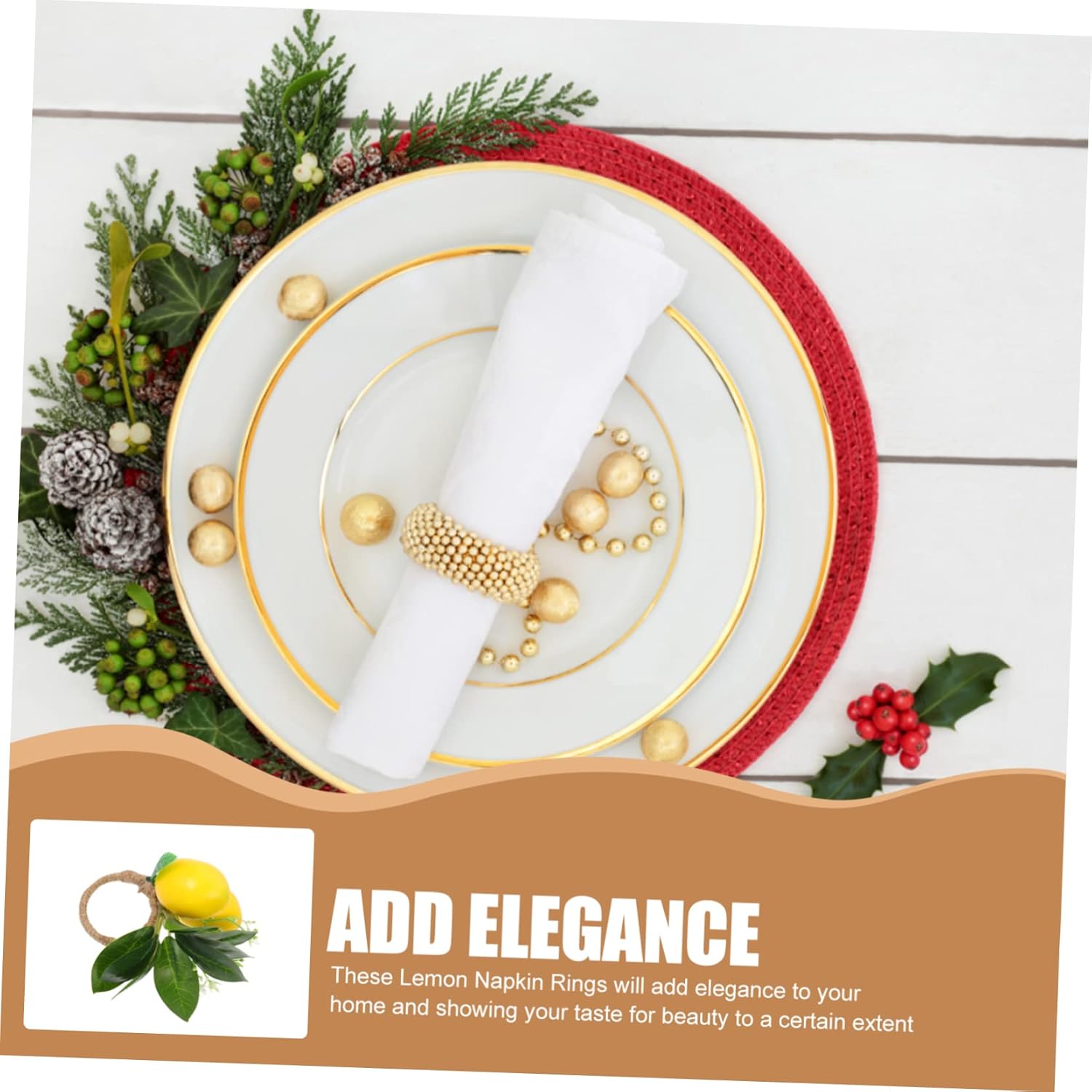 Cabilock 4pcs Artificial Fruit Napkin Ring Decor for Wedding