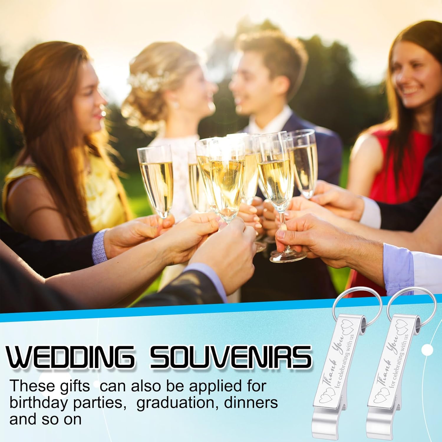 Dandat 100 Pcs Silver Bottle Opener Keychain Wedding Favor Gifts
