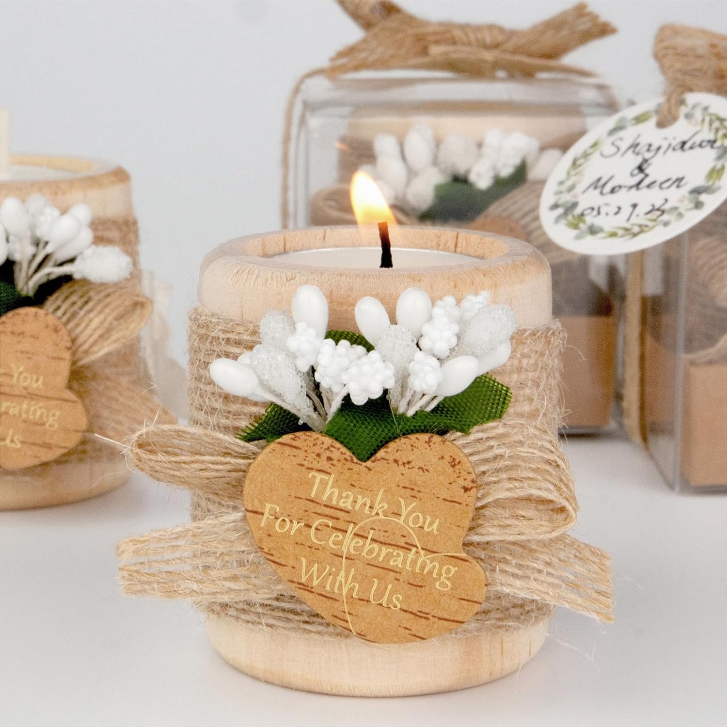 12PCS Wooden Tealight Candle Holders Wedding Favors