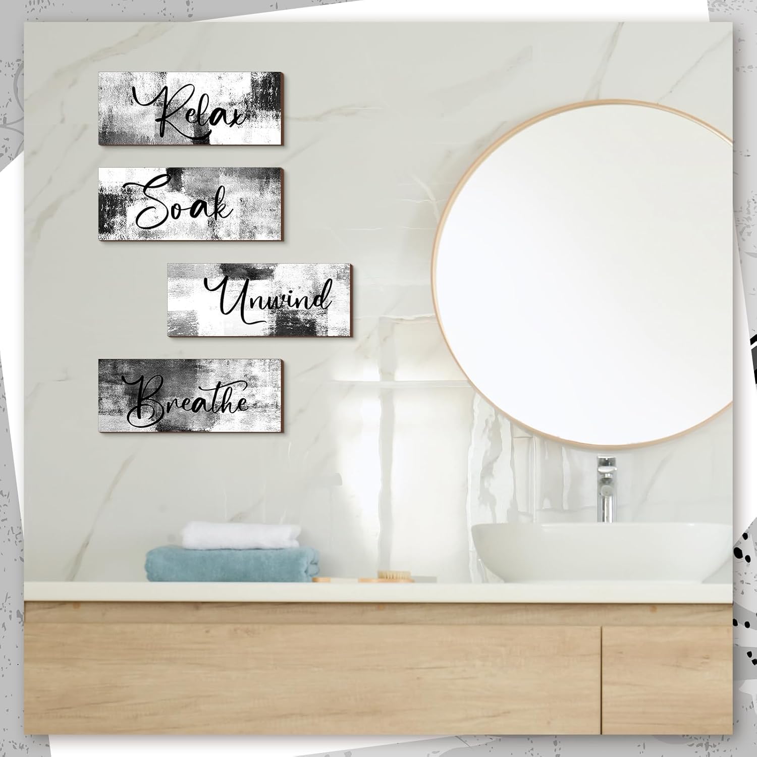 Maitys 4 Pcs Black and White Bathroom Wall Art