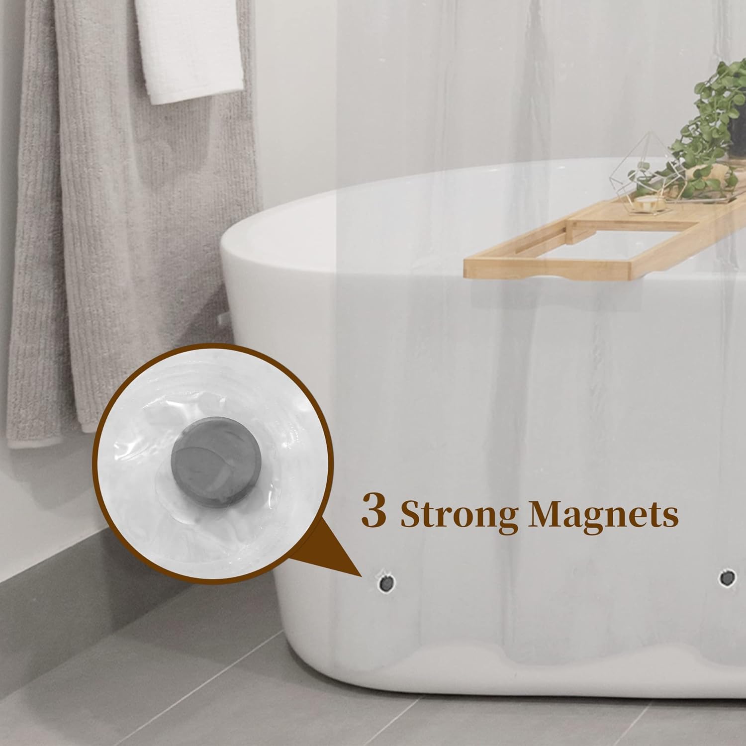 Barossa Design Clear Shower Liner - Premium PEVA with 3 Magnets and Rustproof Grommets
