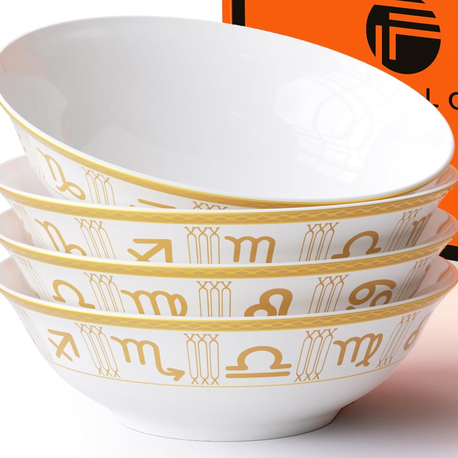 FASTELLONG Cereal Bowls Set of 4 Brown Porcelain Bowls with Constellation Design