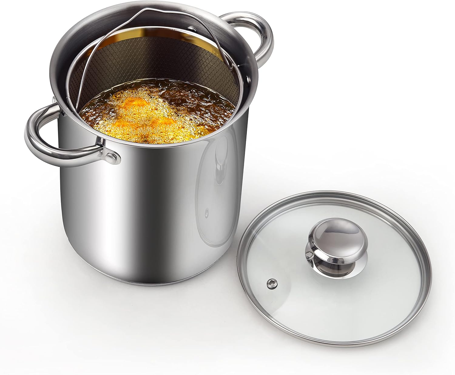 Cook N Home 304 Stainless Steel Deep Fryer Pot with Drip Drainer