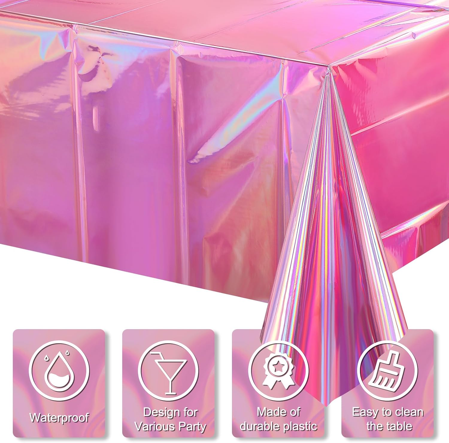 4 Pack Iridescent Pink Plastic Tablecloths for Parties