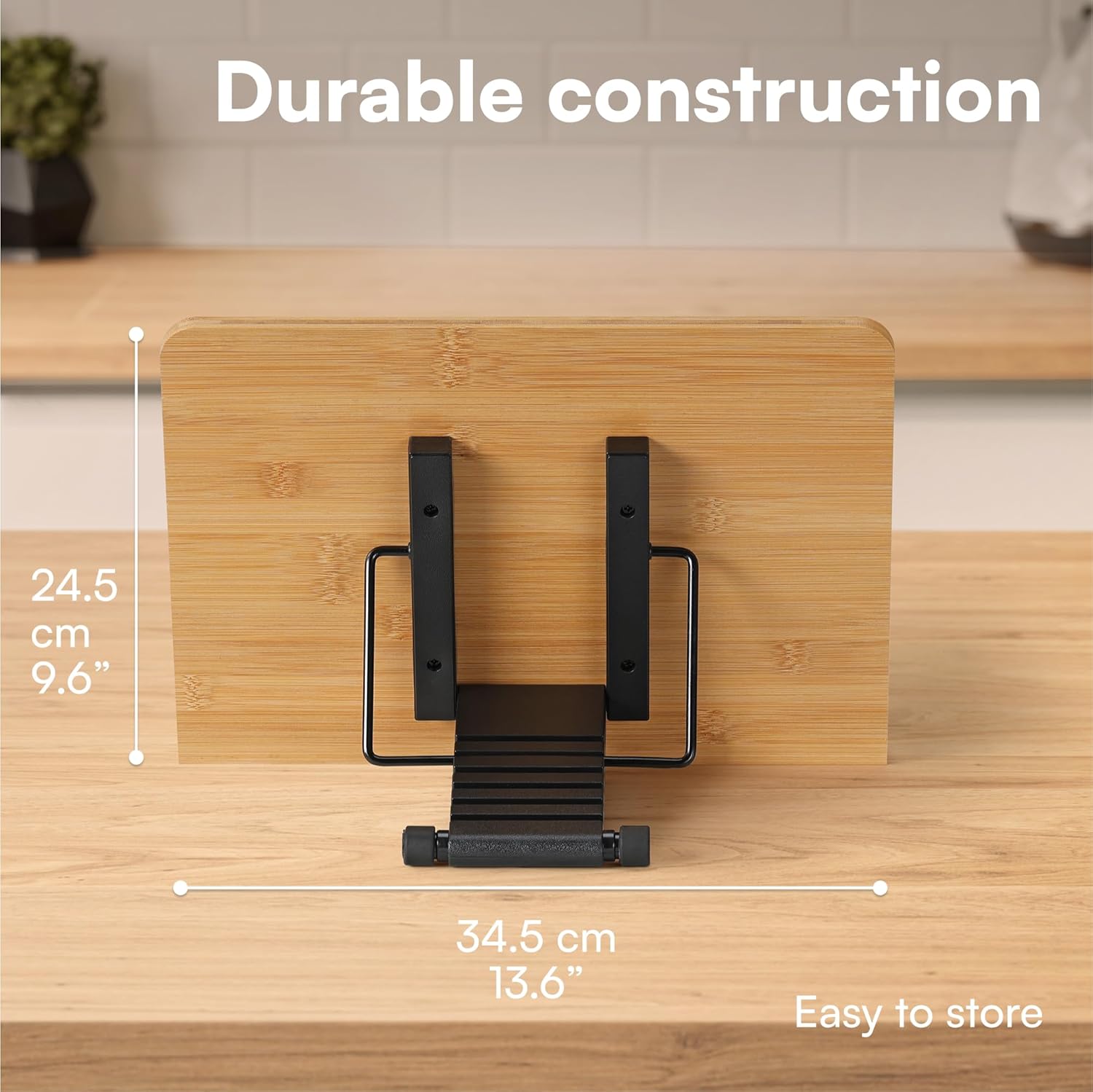 HS Bamboo Recipe Book Holder - Foldable Stand for Desk Kitchen and Bed