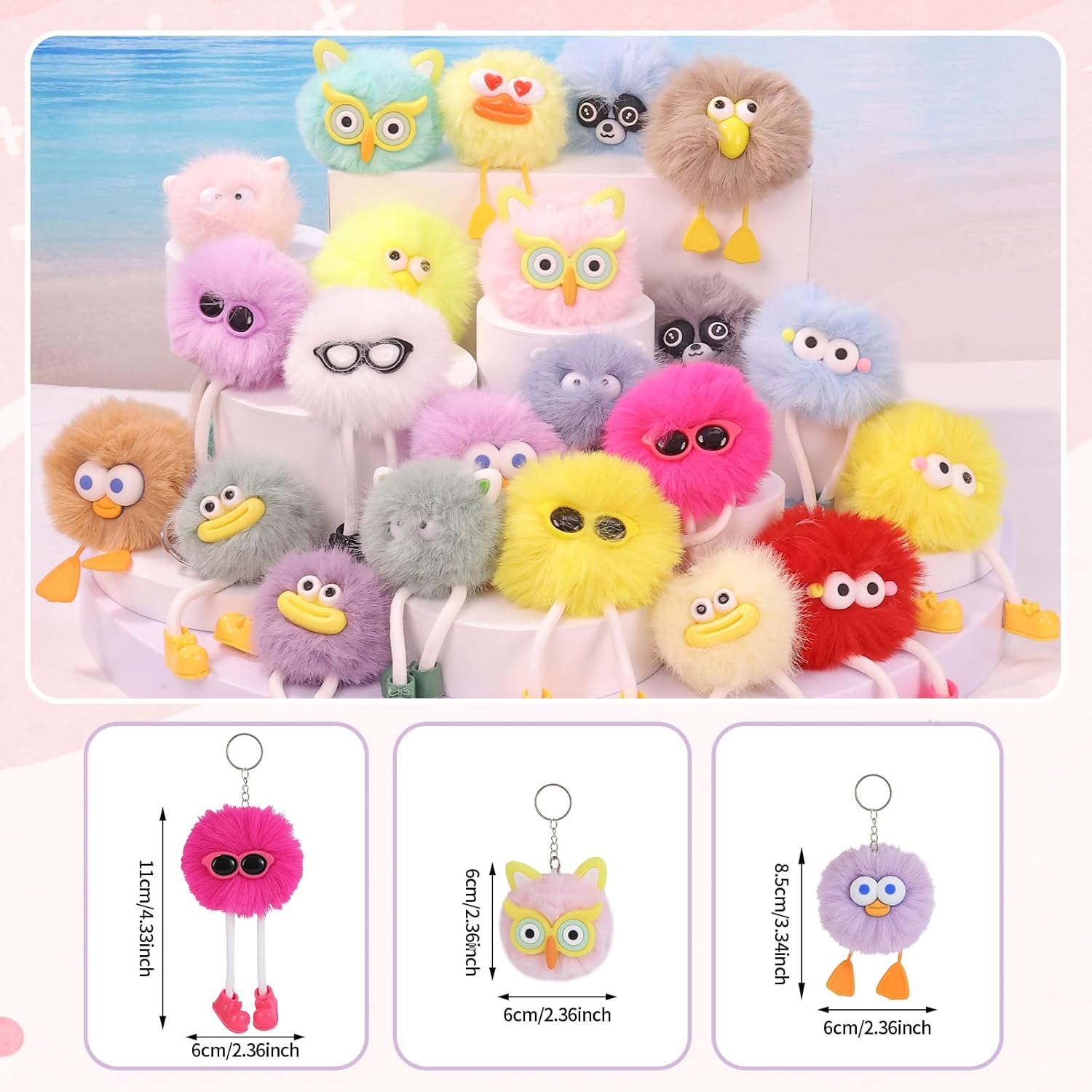 24pcs Kids Keychains Plush Toys for Birthday School Party