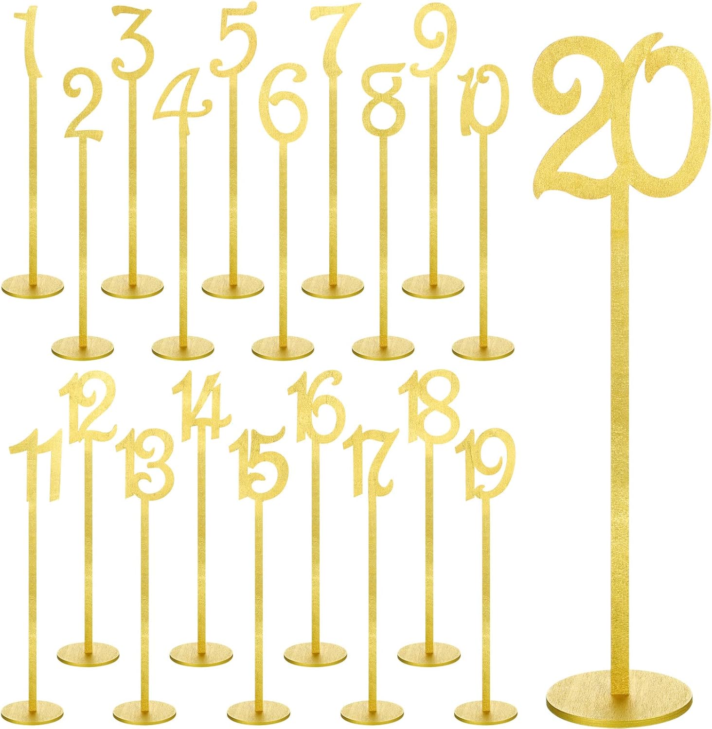 20 Pcs Wood Wedding Table Numbers 1-20 with Holder Base