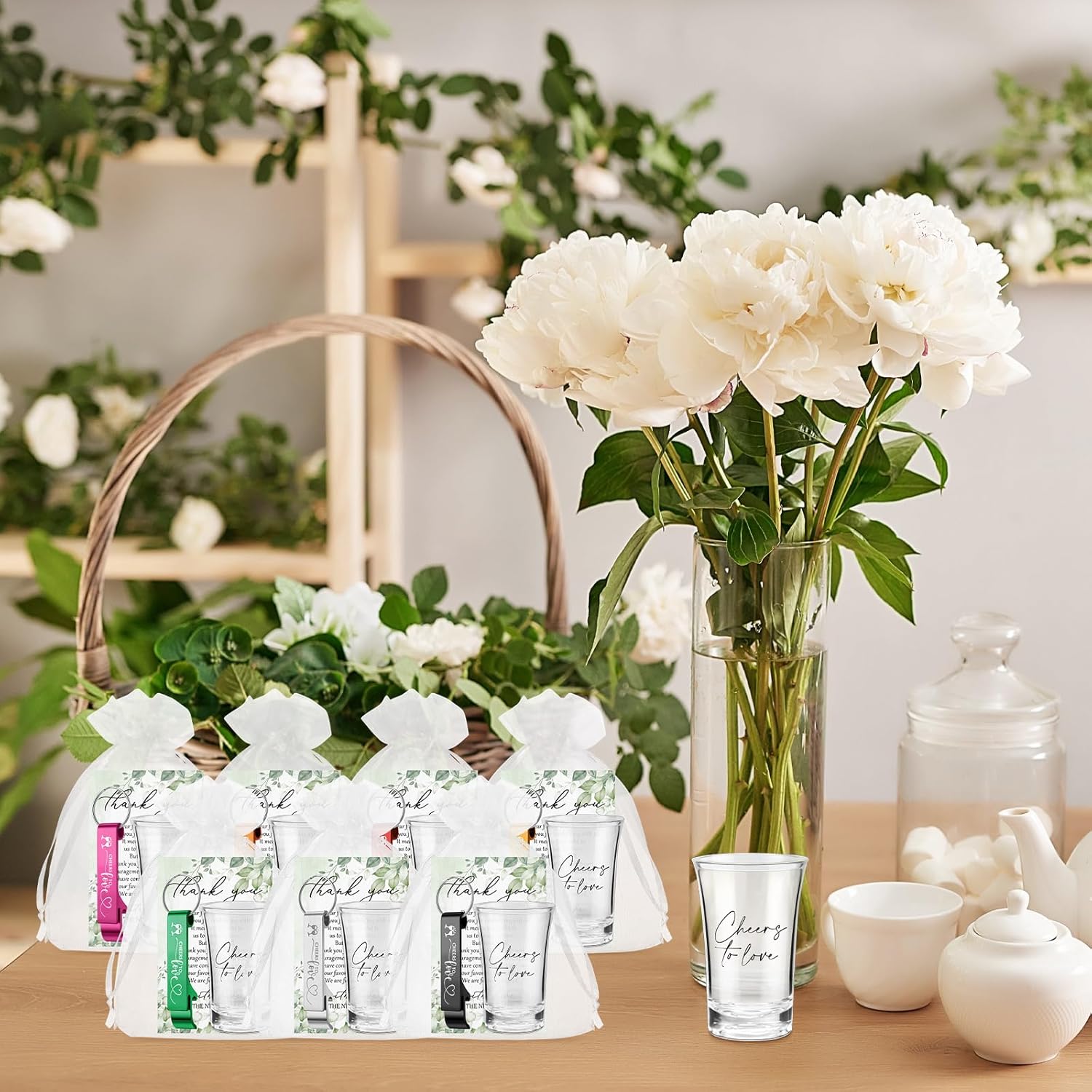 200 Pcs 50 Sets Wedding Favors Shot Glasses and Bottle Openers