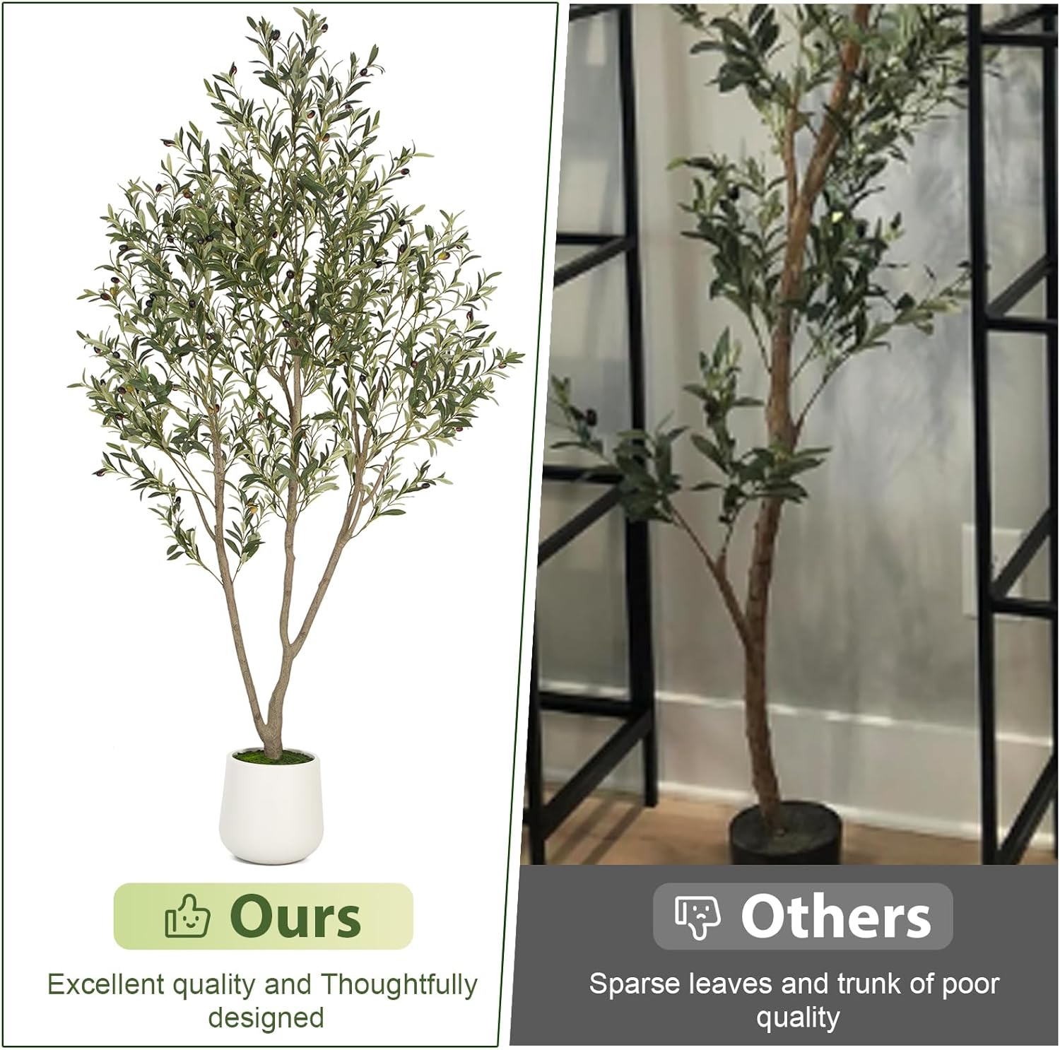 VIVATREES 7FT Artificial Olive Tree with White Planter