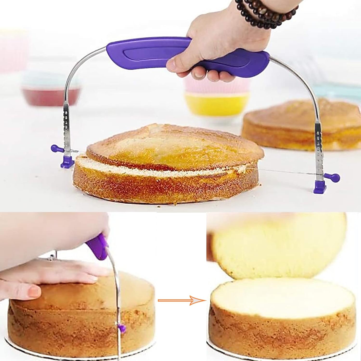 Adjustable Cake Cutter Leveler with Stainless Steel Blades and Handle