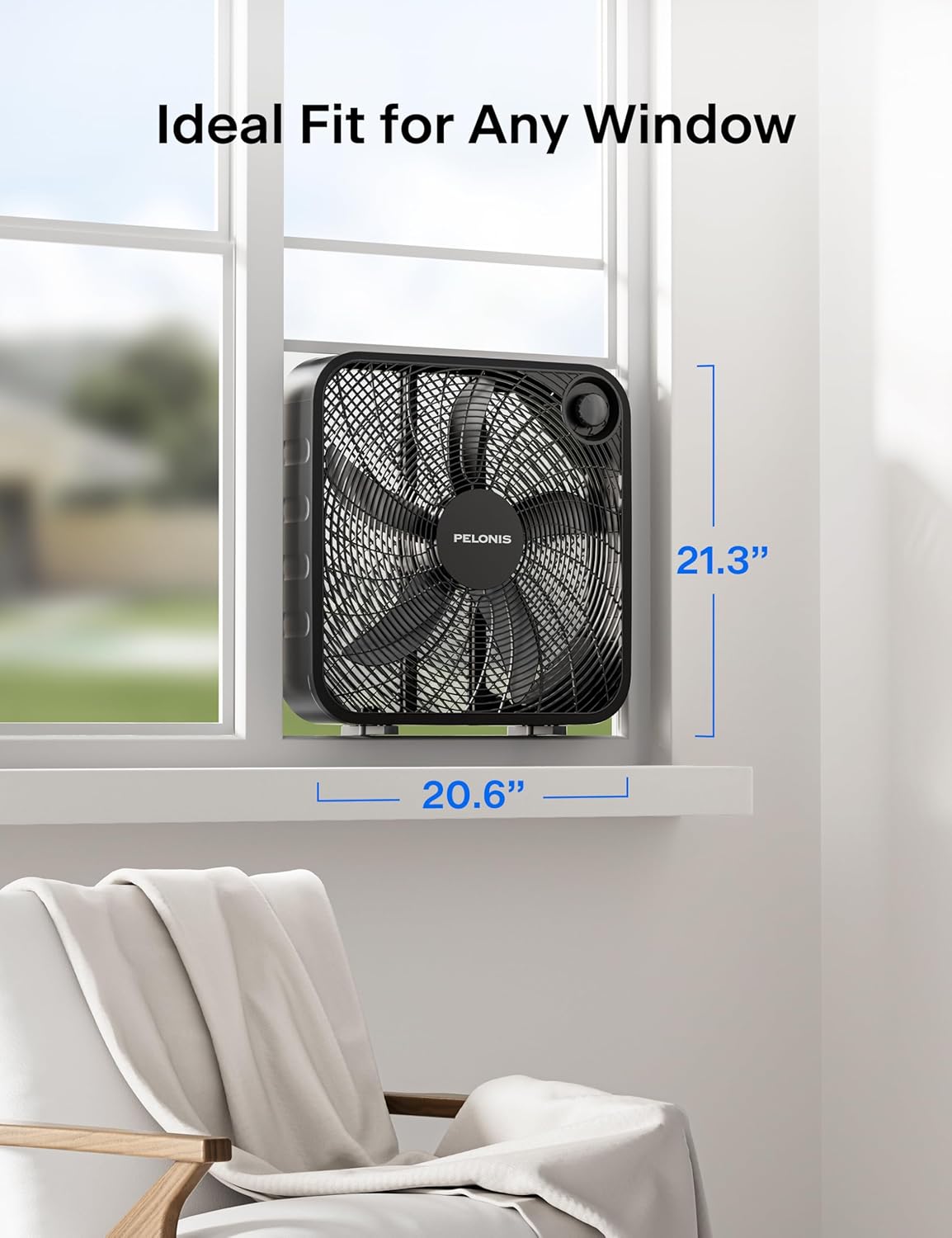 PELONIS 20 Inch Box Fan with 3 Speeds and 25fts Airflow