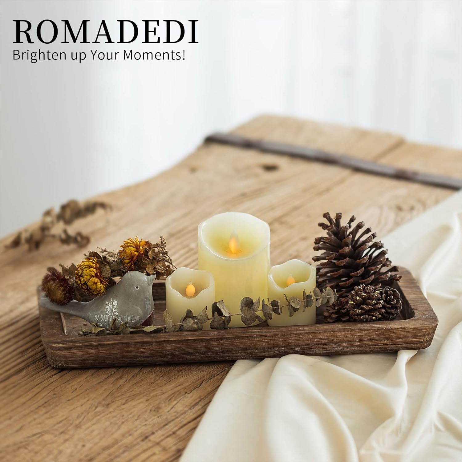 Romadedi Wooden Candle Holder Tray - Rustic Decorative Serving Platter
