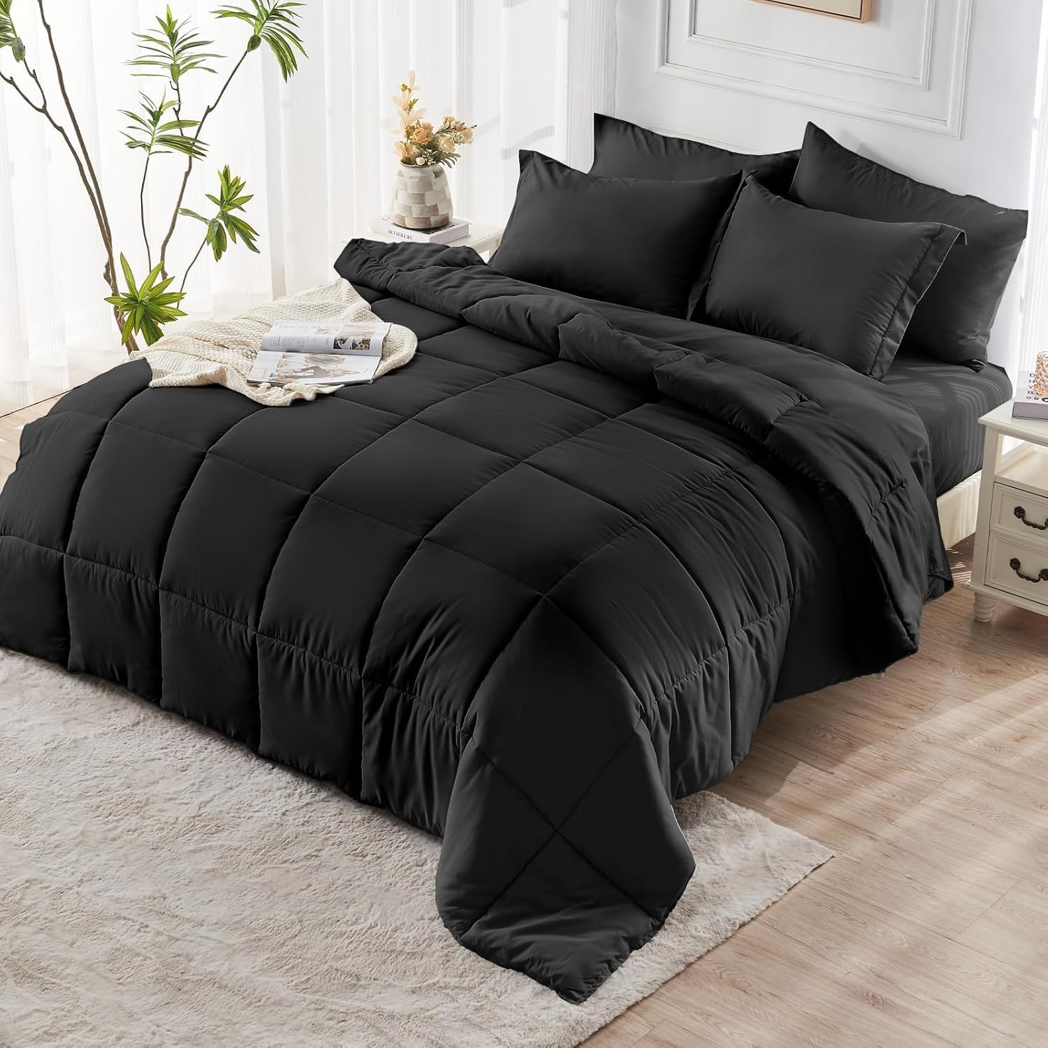 JOLLYVOGUE Queen Comforter Set 7-Piece Black