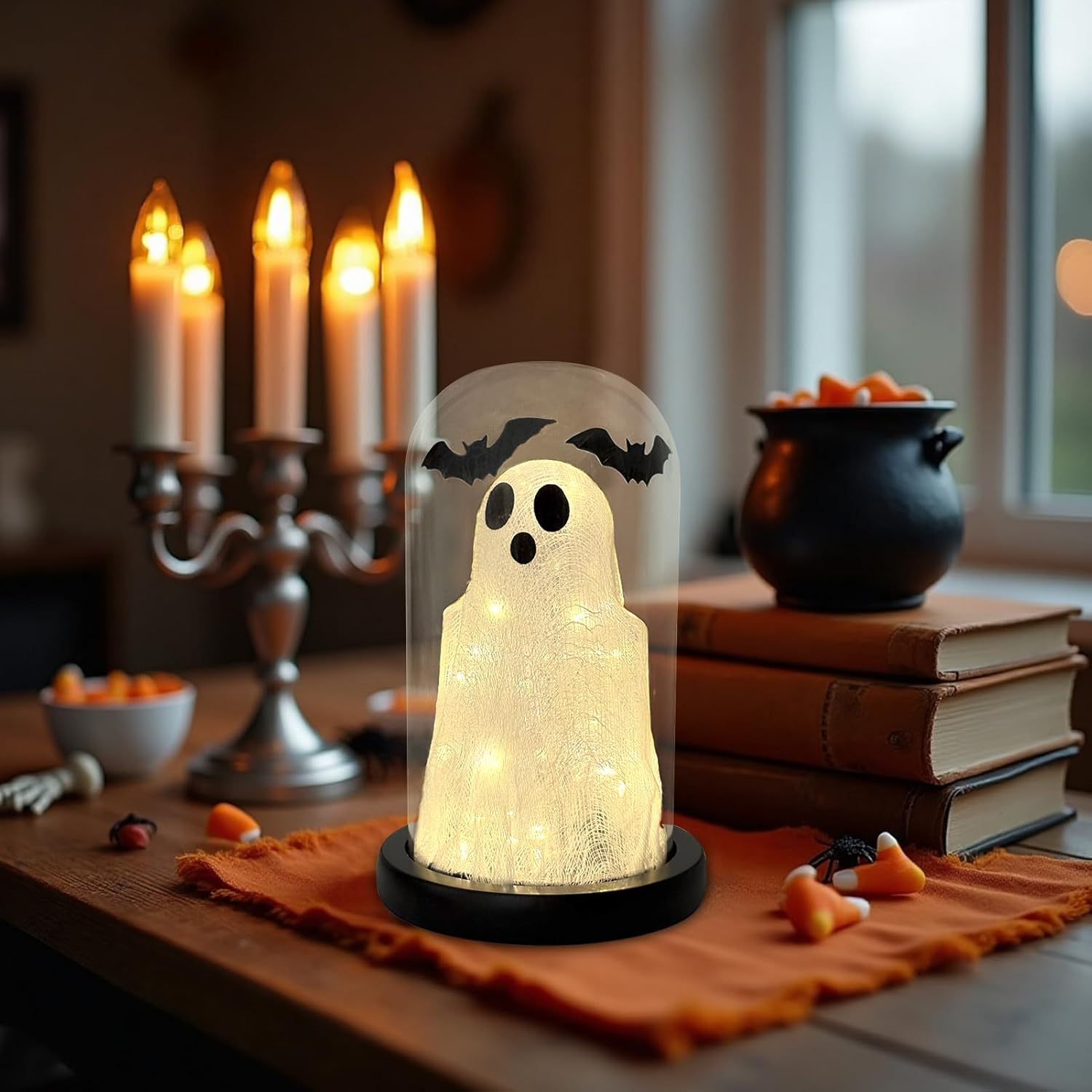 DAZONGE Halloween Decorations Lighted Glass Dome Ghost Cloche