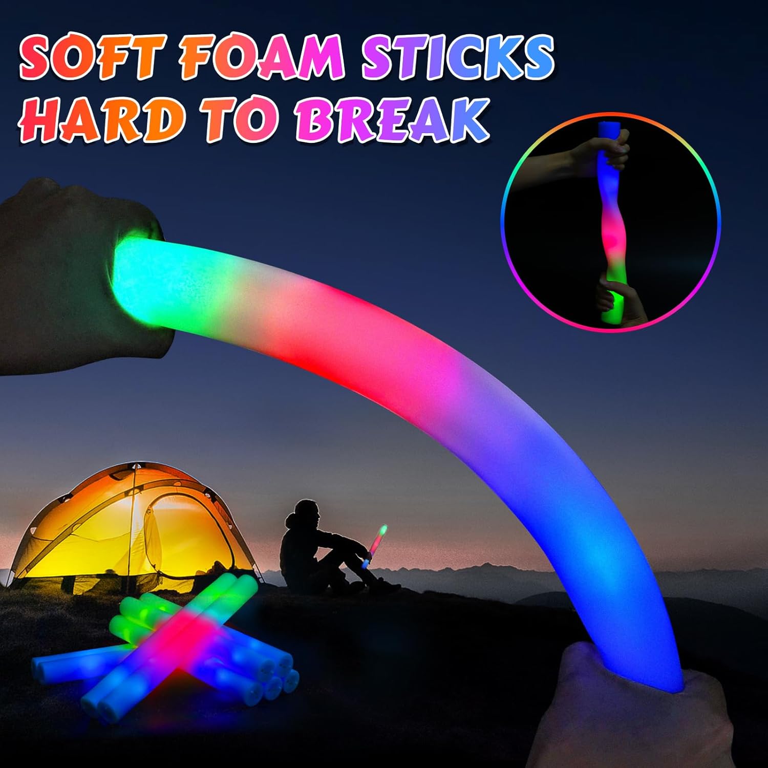 OLUPP 70 PCS LED Foam Glow Sticks with 3 Modes